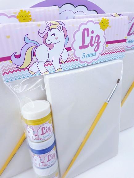 Kit Pintura Tela com Guachê Unicórnio Lembrancinha