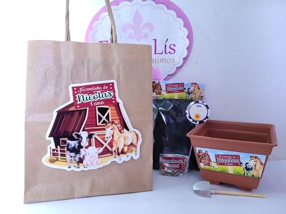 Kit Plantação com Sacola Fazendinha Animais Lembrancinha