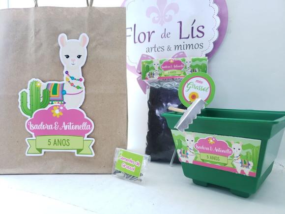 Kit Plantação com Sacola Lhama e Cacto Lembrancinha