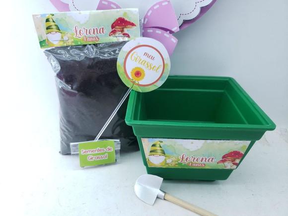 Kit Plantação Ecológico Jardim Gnomos Aquarela Menino