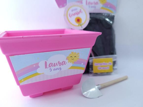 Kit Plantação Personalizado Arco Íris e Sol Aquarela Menina