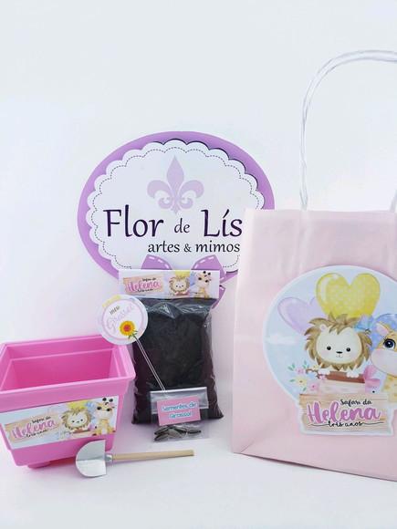 Kit Plantação Safari Rosa Aquarela Menina Jardim com Sacola