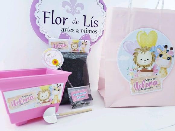 Kit Plantação Safari Rosa Aquarela Menina Jardim com Sacola