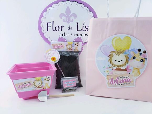 Kit Plantação Safari Rosa Aquarela Menina Jardim com Sacola