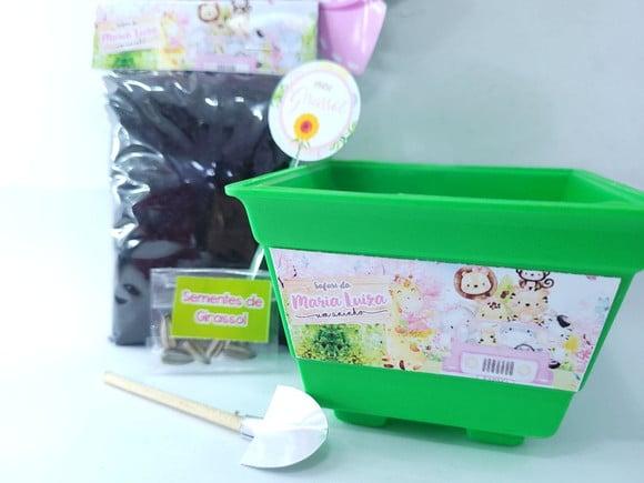 Kit Plantio Safari Rosa Aquarela Menina Jardim Lembrancinha