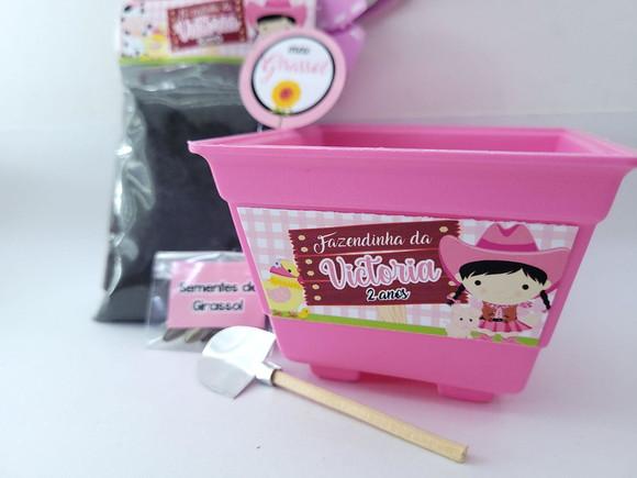 Lembrancinha Fazendinha Rosa Kit Jardinagem para Plantar