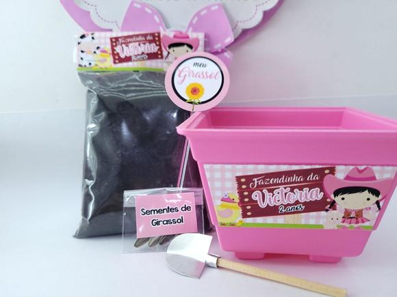 Lembrancinha Fazendinha Rosa Kit Jardinagem para Plantar