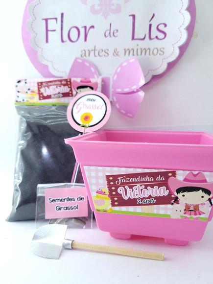 Lembrancinha Fazendinha Rosa Kit Jardinagem para Plantar