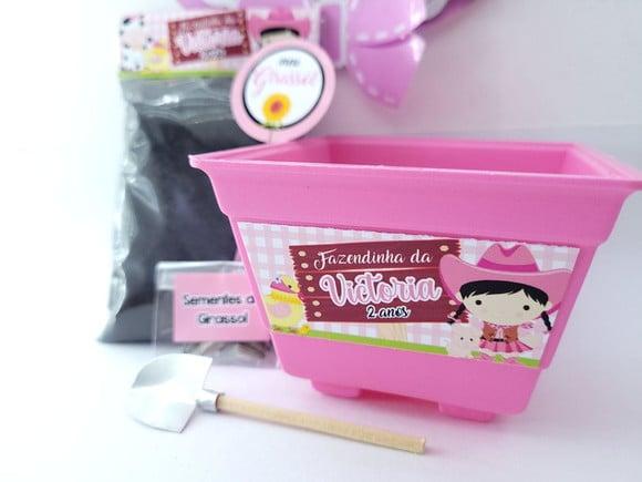 Lembrancinha Fazendinha Rosa Kit Jardinagem para Plantar