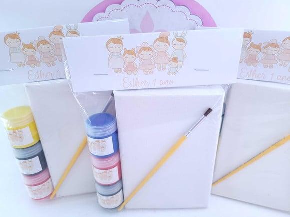 Lembrancinha Kit Pintura Bonecas Festa Menina Tela e Pincel