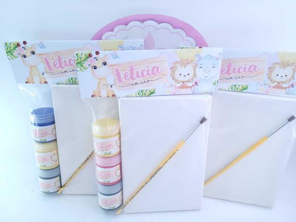 Lembrancinha Kit Pintura Safari Aquarela Tela com Guache