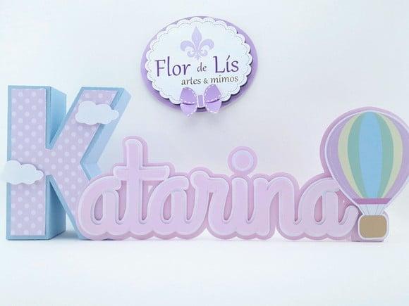Letra 3d Cursiva Balão Menina Aquarela