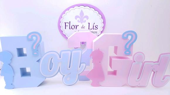 Letra 3d Cursiva Chá Revelação Menino ou Menina