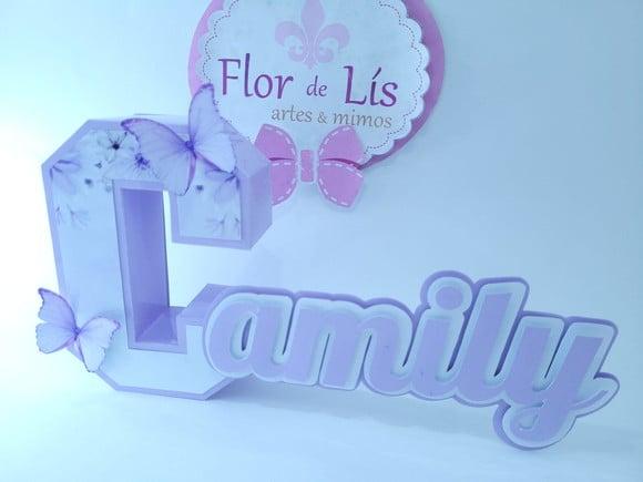 Letra 3d Cursiva Jardim Borboleta Lilás Nome Personalizado