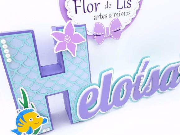 Letra 3d Cursiva Fundo do Mar Pequena Sereia Ariel