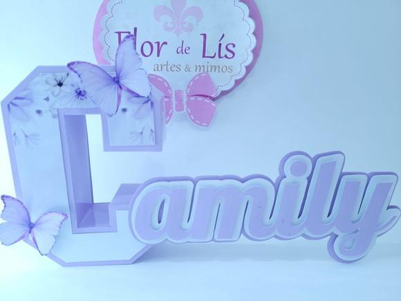 Letra 3d Cursiva Jardim Borboleta Lilás Nome Personalizado