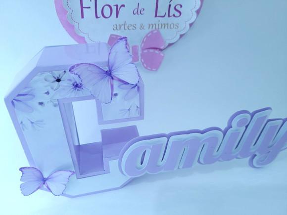 Letra 3d Cursiva Jardim Borboleta Lilás Nome Personalizado