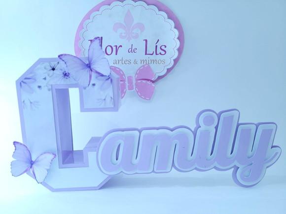 Letra 3d Cursiva Jardim Borboleta Lilás Nome Personalizado