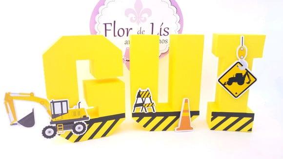 Letras 3d Obras e Trator Nome Decorativo