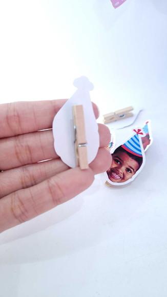 Mini Pregador Rostinho do Bebê Azul com Foto para Caixinha