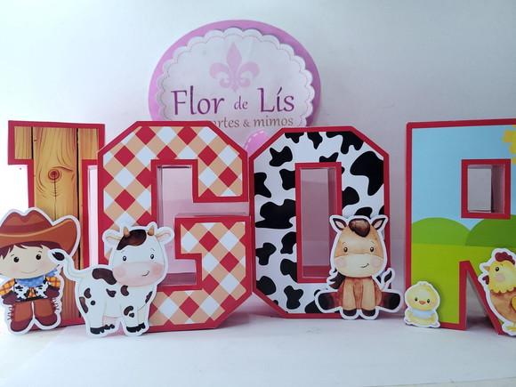 Nome Decorativo Fazendinha Letras 3d para Decoração Mesa