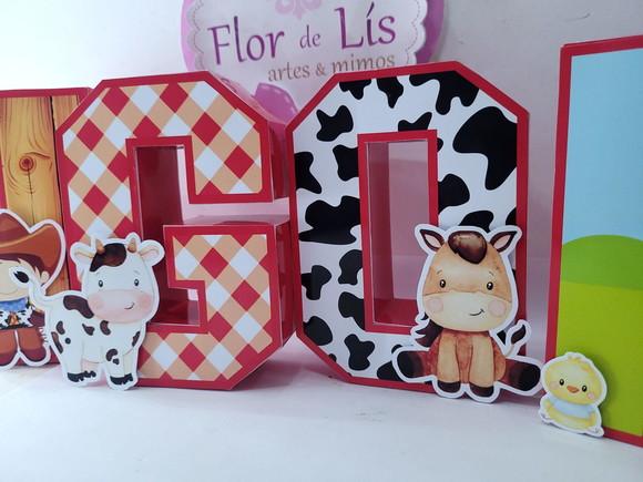 Nome Decorativo Fazendinha Letras 3d para Decoração Mesa