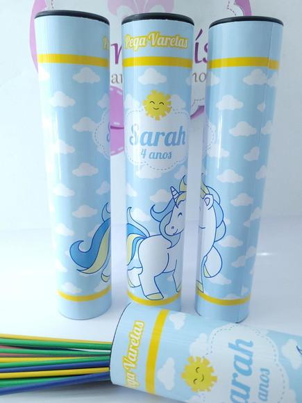 Pega Vareta Personalizado Unicórnio Azul Lembrancinha Menino