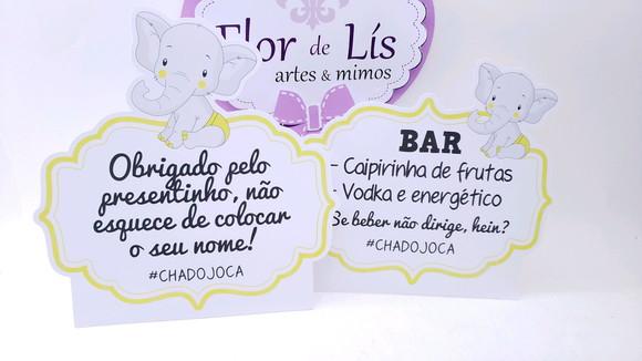Plaquinha de Identificação Display Elefantinho Chá de Bebê