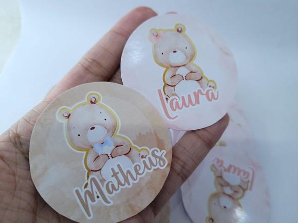 Rótulo Redondo 6cm Ursinho Aquarela Chá Revelação