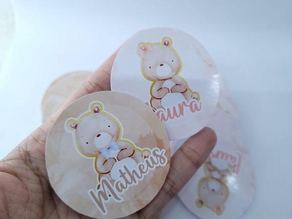 Rótulo Redondo 6cm Ursinho Aquarela Chá Revelação
