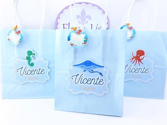 Sacolinha Fundo do Mar Aquarela Personalizada 16cm