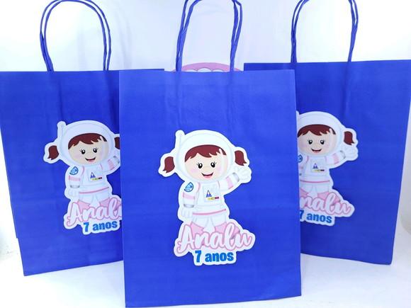Sacolinha Personalizada G Astronauta 22cm para Lembrancinha
