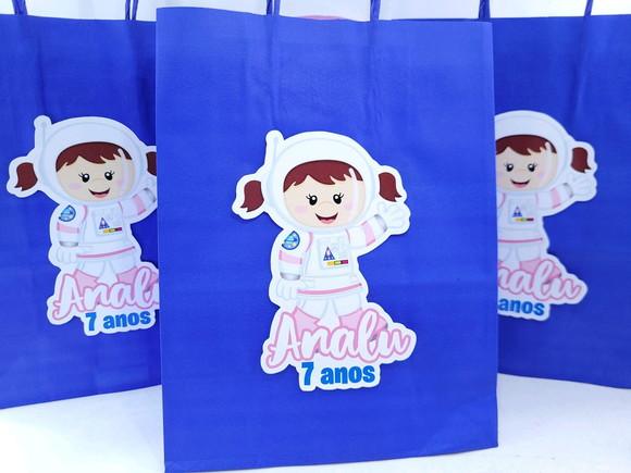 Sacolinha Personalizada G Astronauta 22cm para Lembrancinha