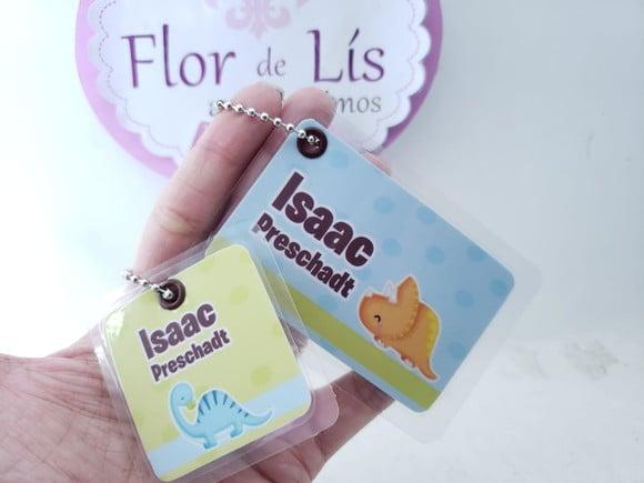 Tag Chaveiro Escolar Dinossauro para Mochila e Lancheira