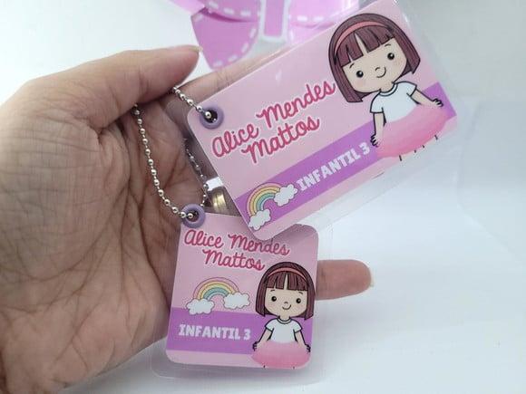 Tag Chaveiro Escolar Menina Mochila e Lancheira Arco Íris