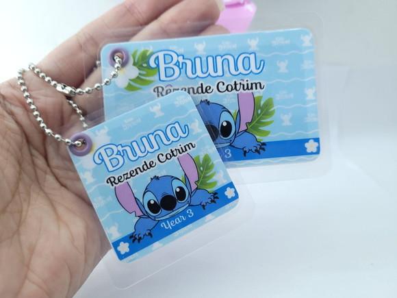 Tag Chaveiro Escolar Stitch Menina para Mochila e Lancheira