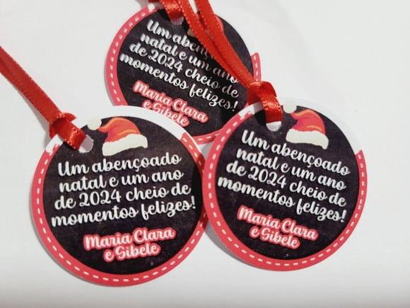 Tag para Presente de Natal Boas Festas com Fita de Cetim