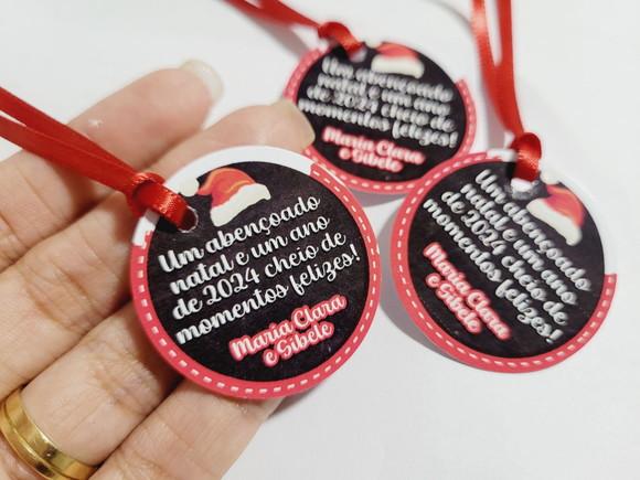 Tag para Presente de Natal Boas Festas com Fita de Cetim
