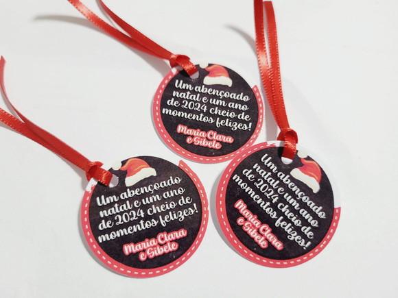 Tag para Presente de Natal Boas Festas com Fita de Cetim