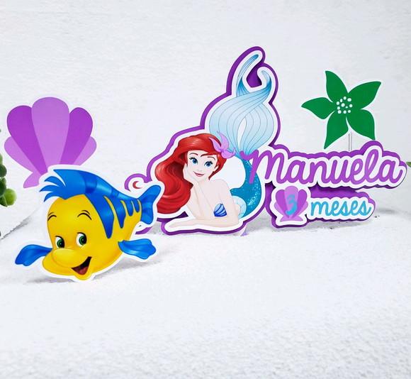 Topo de Bolo Ariel Pequena Sereia com Apliques Mesversário