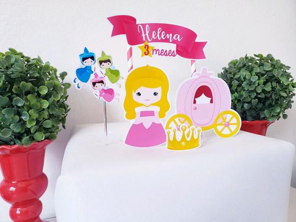 Topo de Bolo Bela Adormecida Cake Topper Mesversário