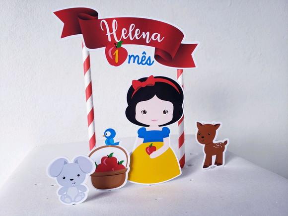 Topo de Bolo Branca de Neve Cake Topper Mesversário