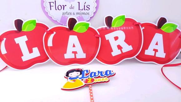 Topo de Bolo e Bandeirola Branca de Neve Festa em Casa