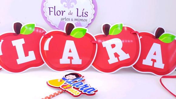 Topo de Bolo e Bandeirola Branca de Neve Festa em Casa