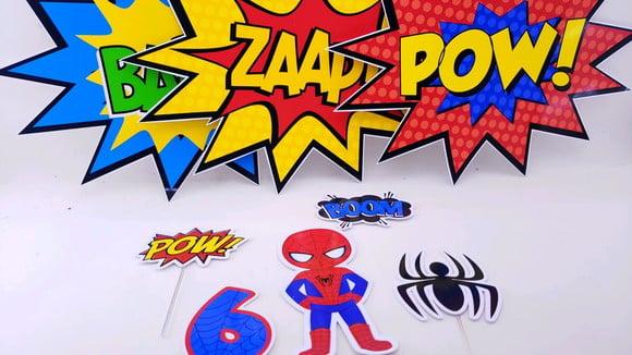 Topo de Bolo e Placas Homem Aranha Festa na Caixa