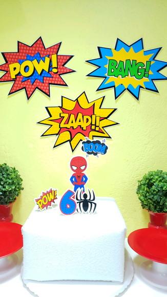 Topo de Bolo e Placas Homem Aranha Festa na Caixa