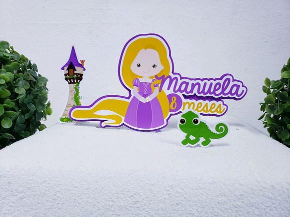 Topo de Bolo Rapunzel Enrolados com Apliques Mesversário
