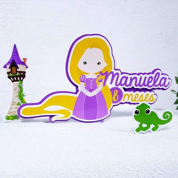 Topo de Bolo Rapunzel Enrolados com Apliques Mesversário
