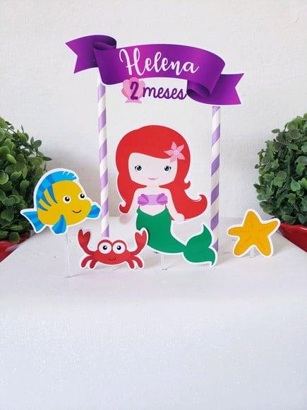 Topo de Bolo Sereia Ariel Cake Topper Mesversário