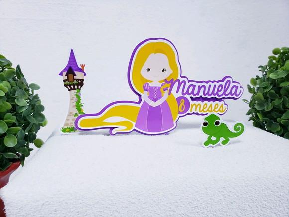 Topo de Bolo Rapunzel Enrolados com Apliques Mesversário